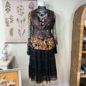 Vintage 90s Metallic Paisley Floral Vest Whimsigoth Fairy Grunge Witchy Boho M